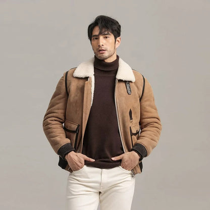 Men's Brown Sheepskin Shearling Leather Jacket - Leather Loom