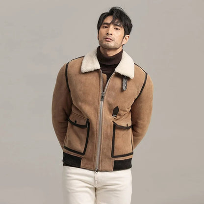 Men's Brown Sheepskin Shearling Leather Jacket - Leather Loom