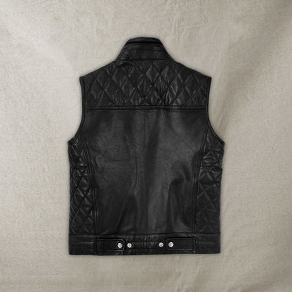 Top Quality Men's Genuine Leather Biker Vest Black - Leather Loom