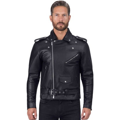 Mens Classic Black Motorcycle Leather Biker Jacket - Leather Loom