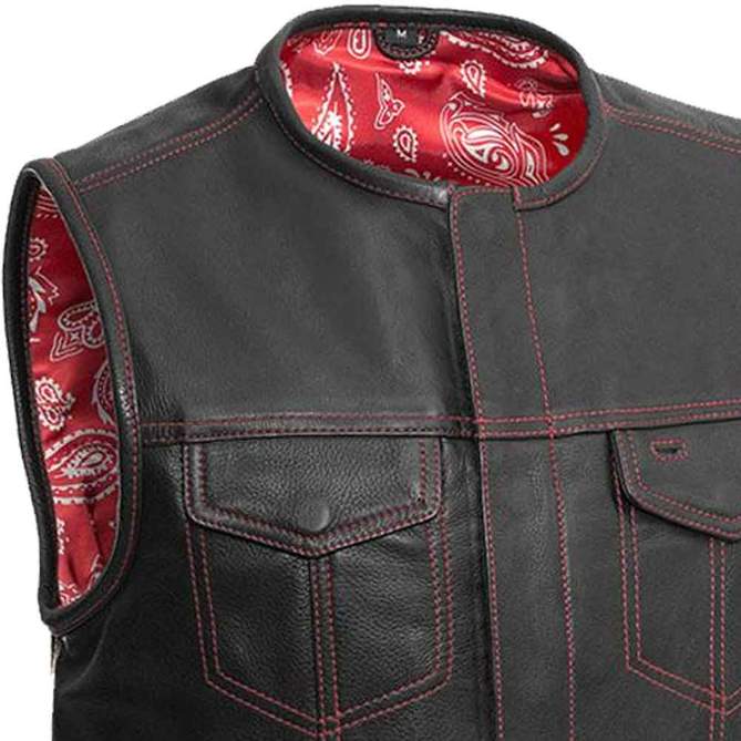 Men's Club Style Black Leather Biker Vest - Leather Loom