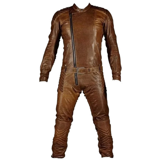 Mens Elegant Style Real Sheepskin Vintage Brown Leather Jumpsuit - Leather Loom