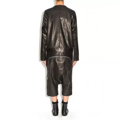 Mens Genuine Lambskin Black Leather Jumpsuit - Leather Loom
