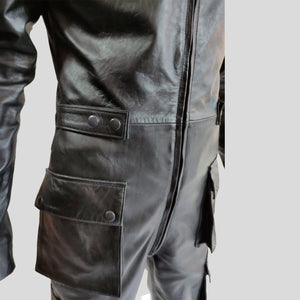 Men's Genuine Leather Catsuit Black Bodysuit - Leather Loom