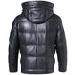 Mens Hooded Leather Puffer Jacket In Black - Leather Loom
