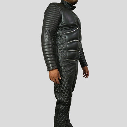 Men's Genuine Leather Quilted Moto Jumpsuit - Leather Loom