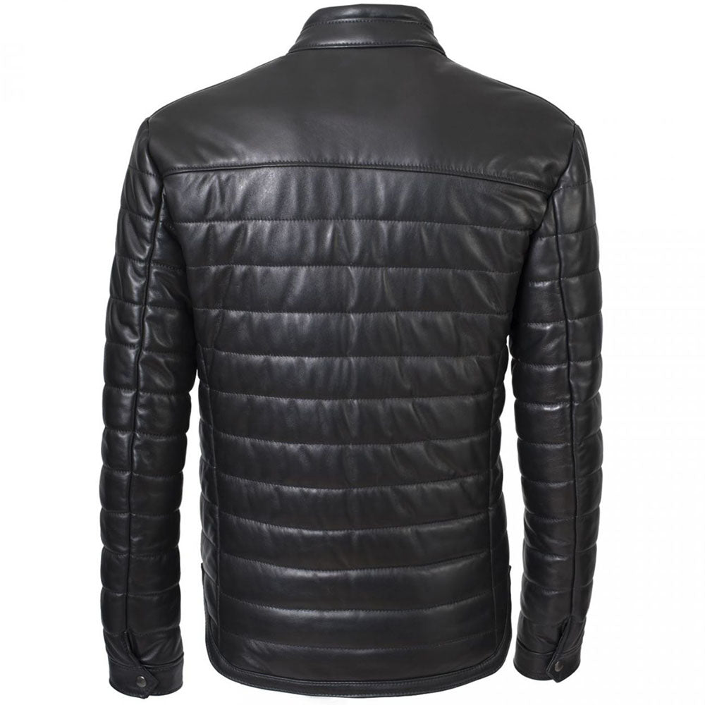 Mens Black Genuine Leather Winter Puffer Jacket - Leather Loom