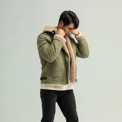 Men's Green Shearling B3 Pilot Jacket - Casual Coat - Leather Loom