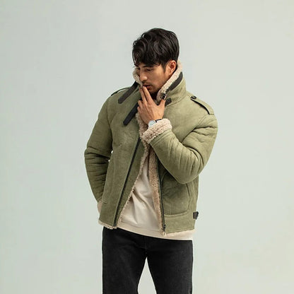 Men's Green Shearling B3 Pilot Jacket - Casual Coat - Leather Loom