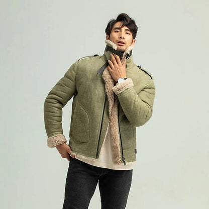 Men's Green Shearling B3 Pilot Jacket - Casual Coat - Leather Loom