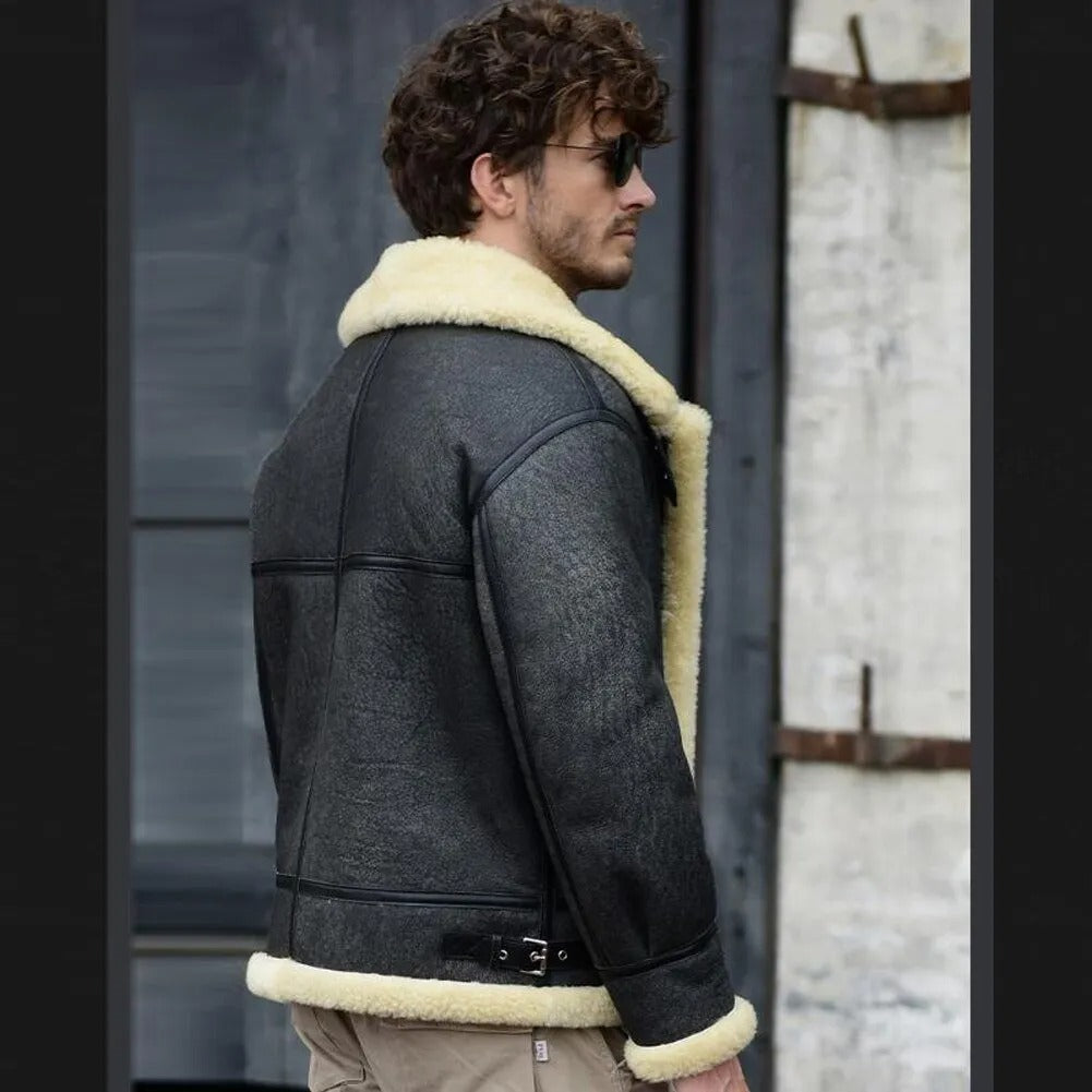 Men's Grey Merino Sheepskin Shearling Jacket - Leather Loom