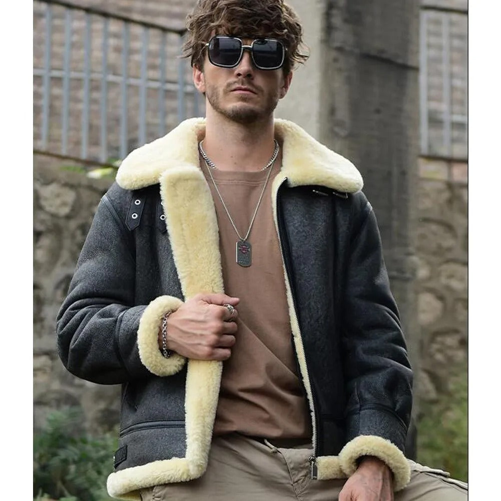 Men's Grey Merino Sheepskin Shearling Jacket - Leather Loom
