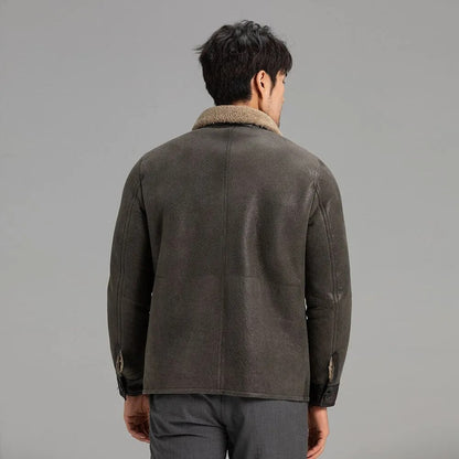 Men's Grey Shearling Jacket - Warm Winter Sheepskin Coat - Leather Loom