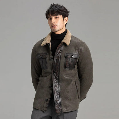 Men's Grey Shearling Jacket - Warm Winter Sheepskin Coat - Leather Loom