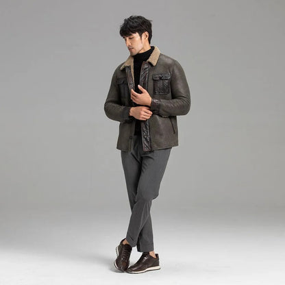 Men's Grey Shearling Jacket - Warm Winter Sheepskin Coat - Leather Loom