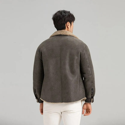 Men's Grey Shearling Jacket - Trucker Style - Leather Loom