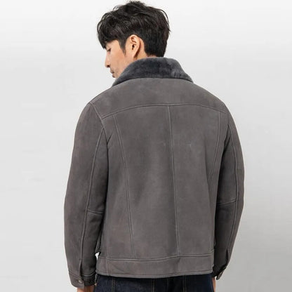 Men's Grey Suede Shearling Jacket - Sheepskin Leather Coat - Leather Loom