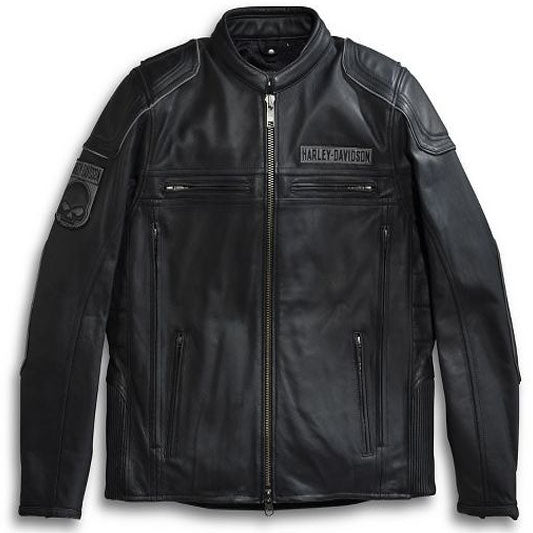 Men's Harley Davidson Biker Leather Jacket with Skull Logo - Leather Loom