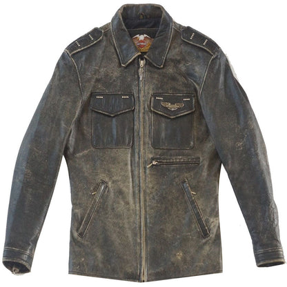 Men's Harley Davidson Distressed Slim Fit Motorcycle Biker Leather Jacket - Leather Loom