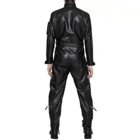 Mens High Fashion Real Sheepskin Black Leather Jumpsuit - Leather Loom