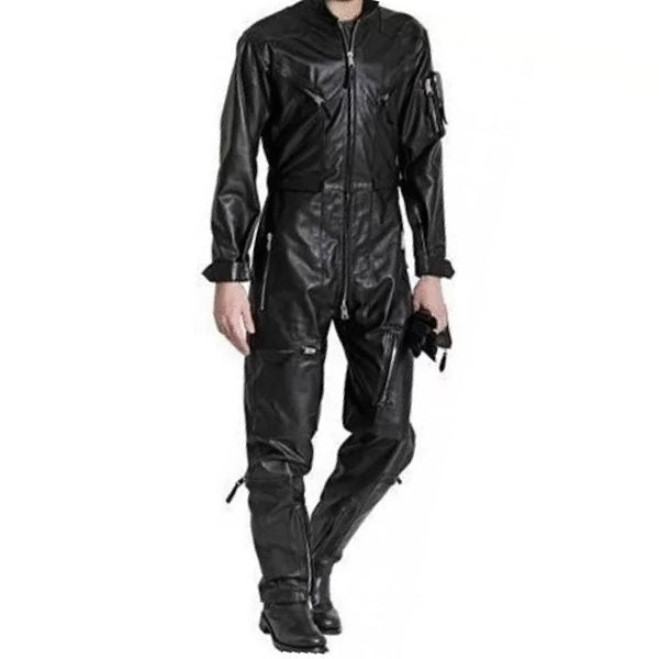 Mens High Fashion Real Sheepskin Black Leather Jumpsuit - Leather Loom