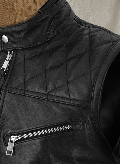 Top Quality Men's Genuine Leather Biker Vest Black - Leather Loom