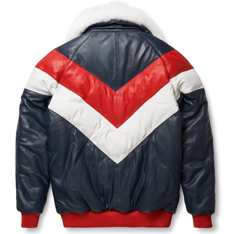 Men's V Bomber Jacket - Multi Color (Red/White/Blue) - Leather Loom