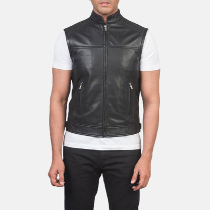 Black Leather Motorcycle Vest For Men - Leather Loom