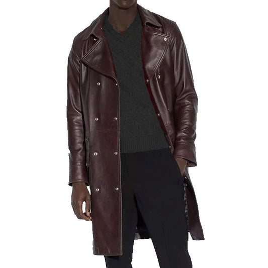 Belted Leather Trench Coat - Leather Loom