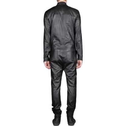 Mens New Cross Flight Black Leather Jumpsuit with Zip Details - Leather Loom
