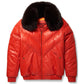 Men's Orange Leather V-Bomber Jacket - Leather Loom