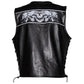 Mens Premium Leather Vest with Night Reflective Skulls - Leather Loom