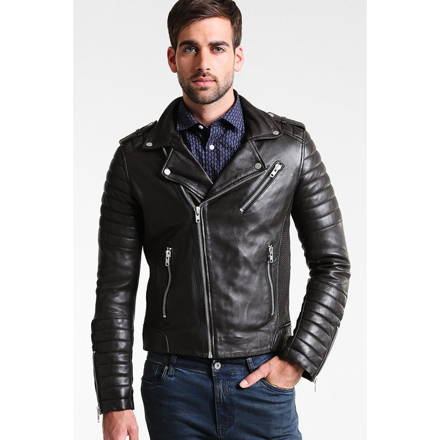 Mens Premium Black Leather Biker Jacket - Leather Loom