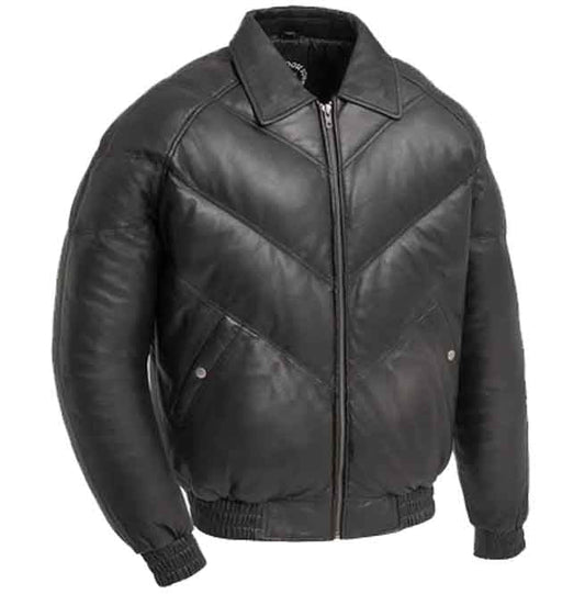 Men's Puffer Lambskin Leather Jacket - Leather Loom