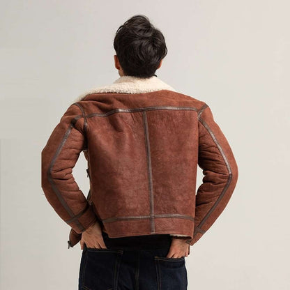 Men's Reddish Brown Shearling Air Force Jacket - B3 Sheepskin Shearling Jacket - Leather Loom