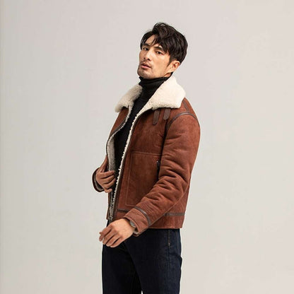 Men's Reddish Brown Shearling Air Force Jacket - B3 Sheepskin Shearling Jacket - Leather Loom