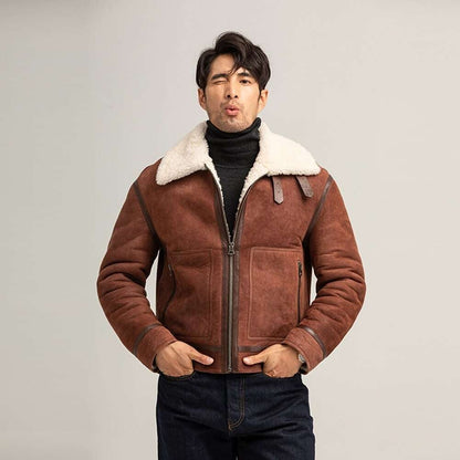 Men's Reddish Brown Shearling Air Force Jacket - B3 Sheepskin Shearling Jacket - Leather Loom