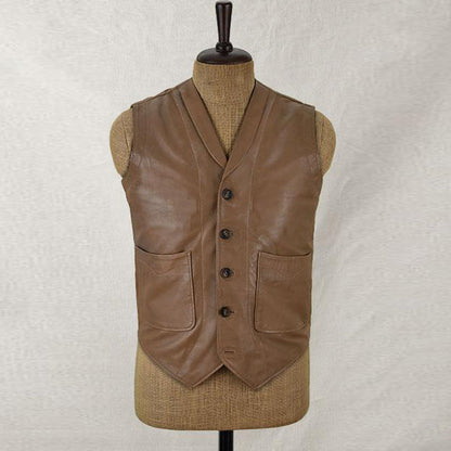 Men's Rock Style Brown Leather Biker Vest - Leather Loom