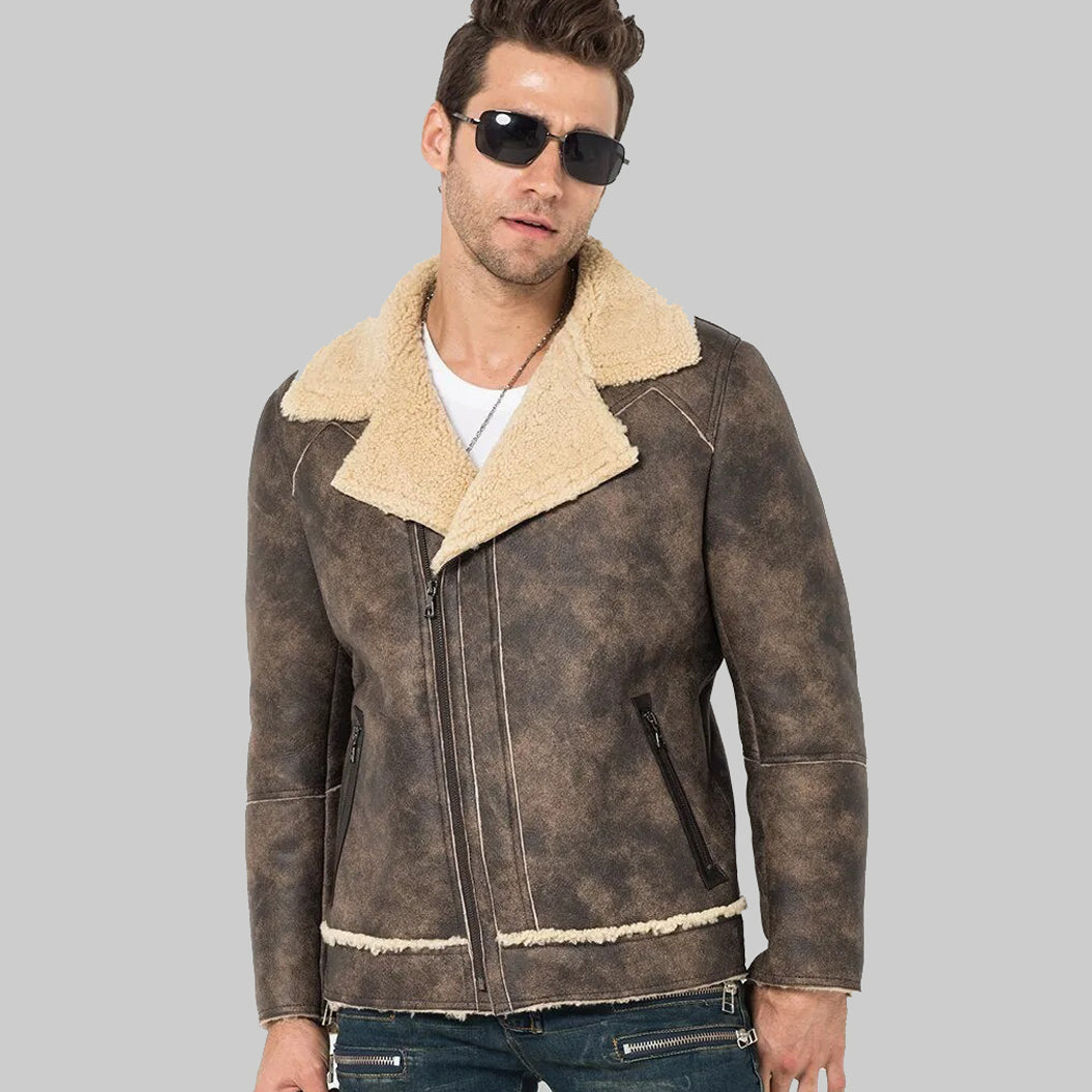 Men's Shearling Motorcycle Flight Jacket - Sheepskin Coat - Leather Loom