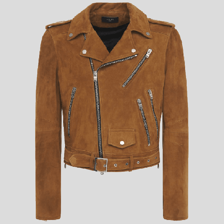 Mens Tan Brown Suede Leather Biker Jacket - Leather Loom