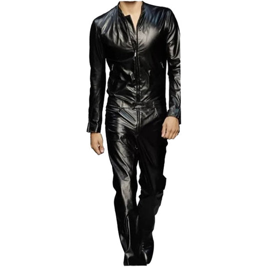 Mens Trendy Real Sheepskin black Leather Jumpsuit - Leather Loom