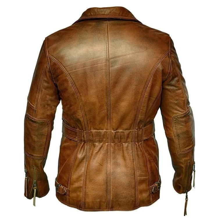 Mens Vintage Style Distressed Brown Leather Coat - Leather Loom