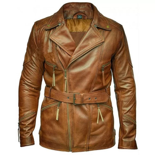 Mens Vintage Style Distressed Brown Leather Coat - Leather Loom