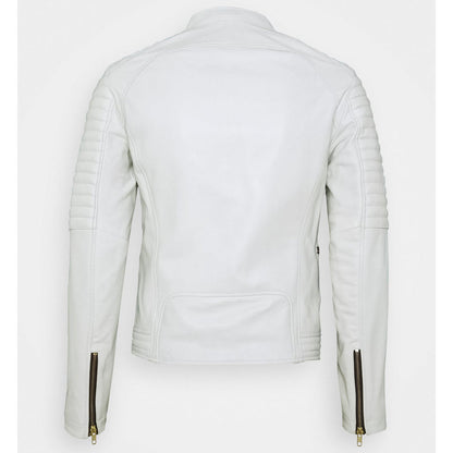 Mens White Leather Biker Jacket - Leather Loom