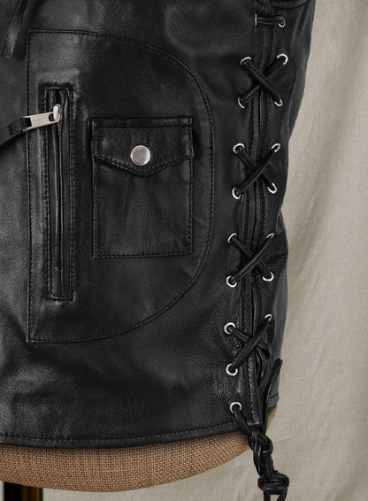 Mens Traditional Biker Black Leather Vest - Leather Loom