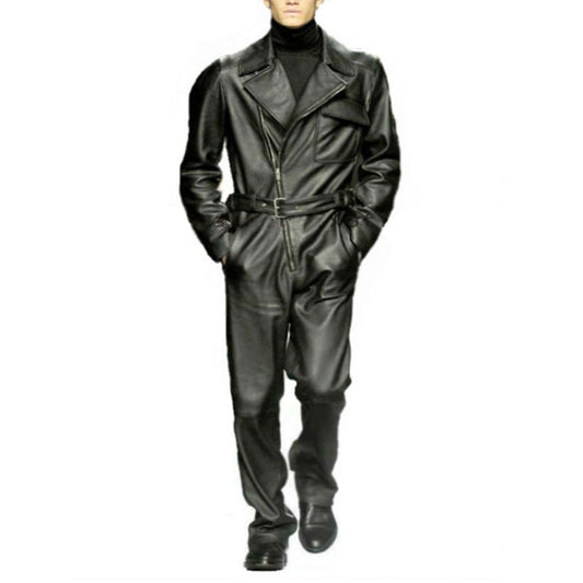 Notch Collar Style Rider Men Leather Jumpsuit - Leather Loom