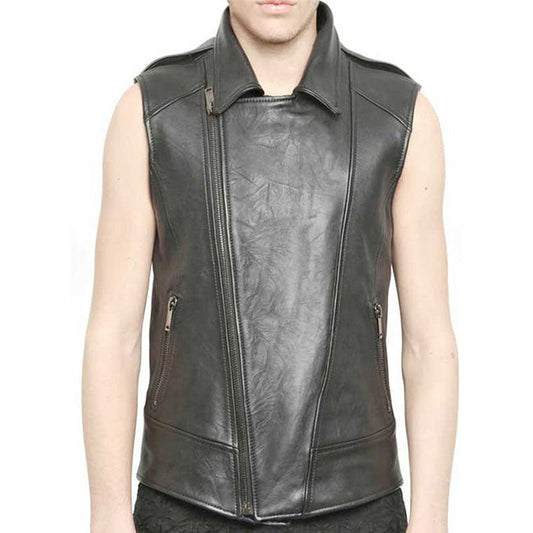 Premium Men’s Black Leather Biker Vest - Leather Loom