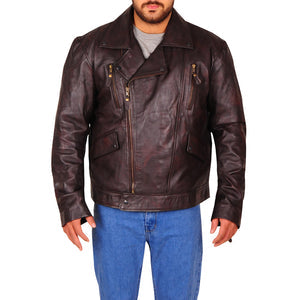 Mens Dark Brown Brando Biker Jacket - Leather Loom