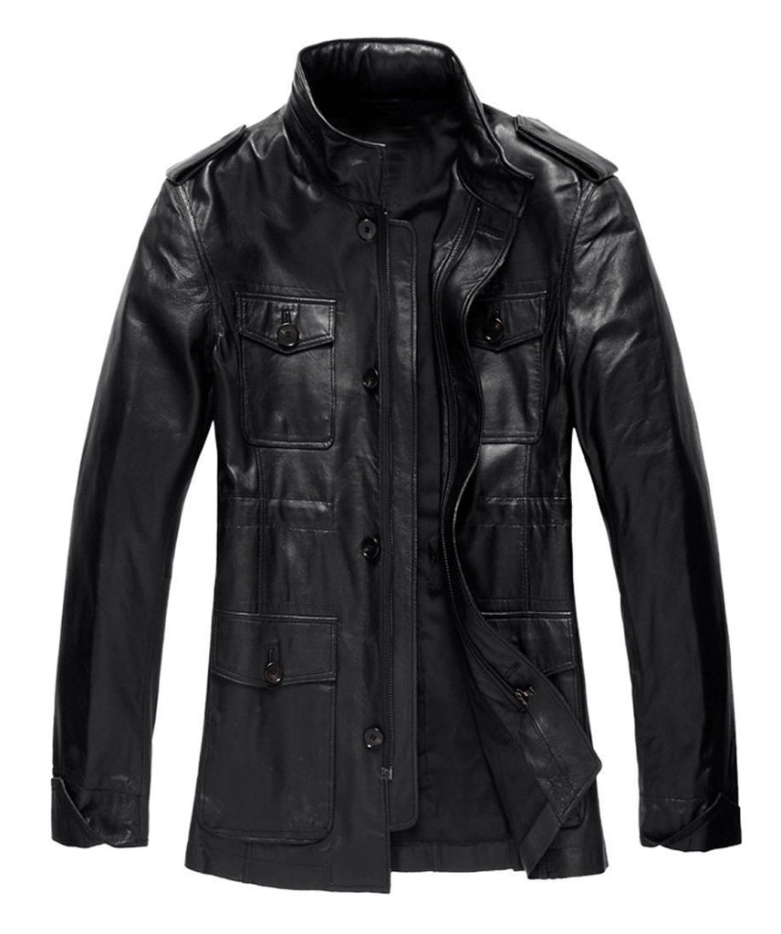 Men's Genuine Lambskin Trench Coat Real Leather Jacket