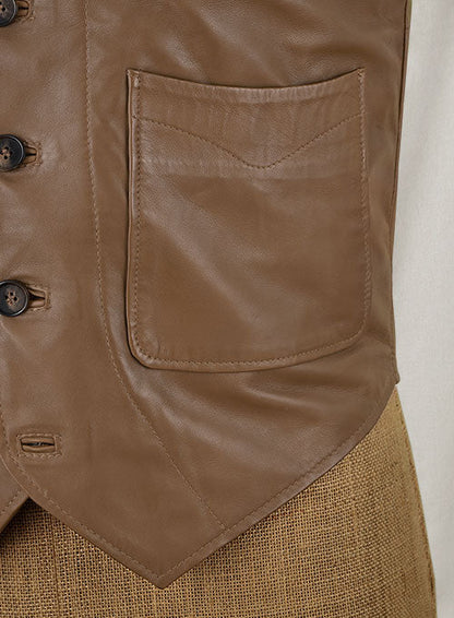 Men's Rock Style Brown Leather Biker Vest - Leather Loom